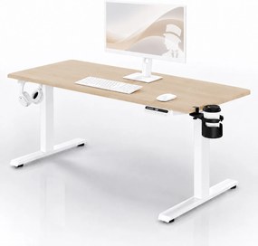 Elektromos, állítható magasságú, ergonomikus, fehér/sonoma tölgy íróasztal,1600x800 mm: ARIA