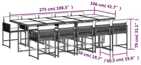 11 részes fekete polyrattan kerti étkezőgarnitúra párnákkal