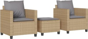 vidaXL 3 részes bézs polyrattan bisztrógarnitúra párnával