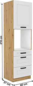 Magas szekrény beépített sütőhöz, fehér/artisan tölgy, LULA 60 DPS-210 3S 1F