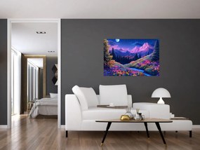 Kép - Lila táj teljes holdfénynél (90x60 cm)