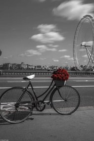Poszter 20x30cm Kerékpár virágcsokorral a londoni Westminster hídon