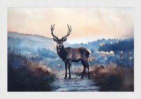 Poszter Keret Fa Akvarell Természet Állat Szarvas Este 60x40