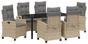 vidaXL Kert étkező szett párnával 7 pcs Bézs polirattan