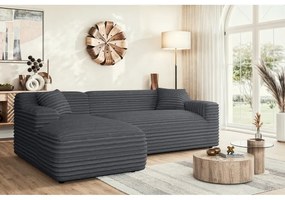Sötétszürke kordbársony sarokkanapé (bal oldali-heverő résszel) Martin – Ropez