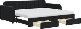 vidaXL fekete kihúzható bársony heverő fiókkal 90 x 200 cm