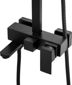 Erga Cube, zuhanygarnitúra karos csapteleppel, kád kifolyóval és esőfejjel 30x30cm, fekete matt, ERG-YKA-BP.CUBE-30-BLK