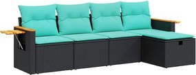 vidaXL 5 részes fekete polyrattan kerti kanapészett párnákkal