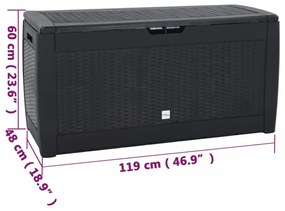 antracitszürke polipropilén kerti tárolóláda 119 x 48 x 60 cm