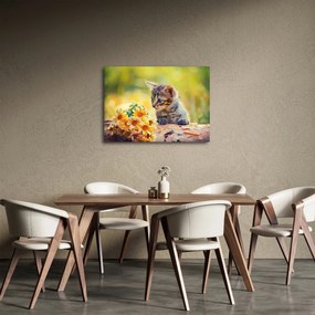 Macska képe ahogy a virágot nézi (70x50 cm)