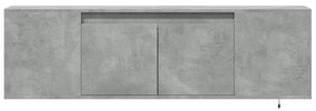 betonszürke falra szerelhető TV-szekrény LED-del 135x31x39,5 cm