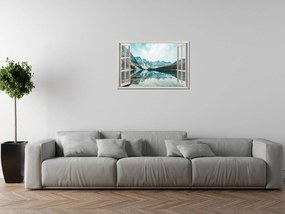 Gario Vászonkép Nyitott ablak Türkizkék tó Méret: 90 x 60 cm