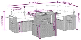 6 részes fekete polyrattan kerti ülőgarnitúra párnákkal