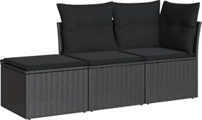 vidaXL 3 részes fekete polyrattan kerti ülőgarnitúra párnával