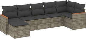 vidaXL 7 részes szürke polyrattan kerti ülőgarnitúra párnákkal