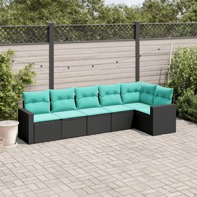6 részes fekete polyrattan kerti ülőgarnitúra párnával