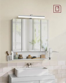 VASAGLE Fürdőszobaszekrény LED világítással, konnektorokkal, 16,5 × 70 × 75 cm, felhőfehér színben