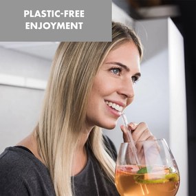 Klarstein Glaswerk Frezzeria, üveg szívószálak, 7 darab, 0,8 x 15 cm (Ø x M), fa tartó, kefe