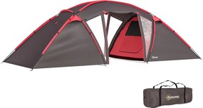 Outsunny Alagúttábor 4-6 Főnek, 3 Szobával, Fényhorgony, Csoportos Sátras Típus Két Ajtóval, 3000mm Vízálló Családi Sátor, Kerthez, Táborozáshoz, Szür