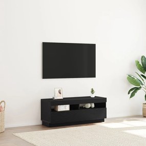 Tévé Szekrény LED Fényekkel Fekete Tölgy 100x35x40 cm Műanyag Fa