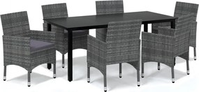 vidaXL 7 részes szürke polyrattan kerti étkezőgarnitúra párnákkal