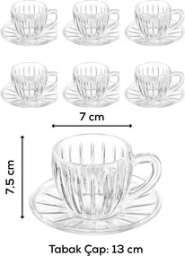 6 részes üveg teáspohár készlet csészealjjal 155 ml