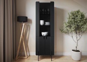 Malmi vitrines szekrény 60 cm négyajtós - matt fekete / fekete lábak