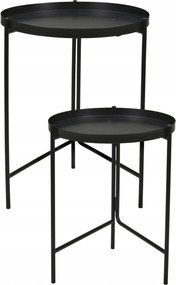 Dohányzóasztal Kerek Fekete Fém Nappali Asztal Szett 2 Db