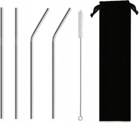 Fém szívószálak 4 db-os szett 215x6 mm ezüst