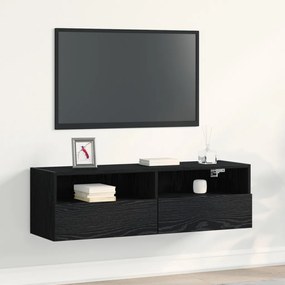 TV Fali Szekrény Fekete Tölgy 100x30x30 cm Műanyag Fa
