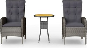 vidaXL 3 részes szürke polyrattan kerti bisztrószett