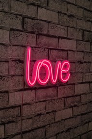 Műanyag LED-es fali dekoráció, Love - Pink