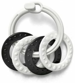 műanyag gyűrű, 4 formával, fekete és fehér, 2 típus egy zacskóban, újszülöttkortól.