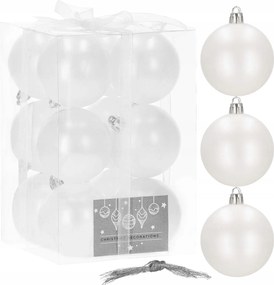Törésbiztos karácsonyfadísz szett, 12 darabos, 7 cm-es, Fehér, prémium minőségű