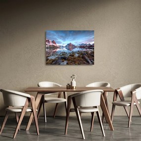 Üveg kép - Napfelkelte Reine felett (70x50 cm)