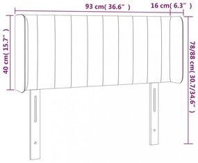 világosszürke bársony LED-es fejtámla 93 x 16 x 78/88 cm