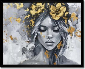 Poszter fekete keretben 50x40 Nő Absztrakt Arany virág