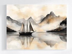 Vászonkép Canvas Ázsia Tájkép Hegyek Tenger Hajó Kína Japandi 80x60