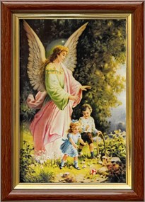 Vászonkép 18x13 Őrangyal Angyal Barna Arany Díszített Fa Keret