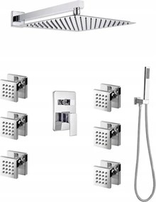 Falsík Alatti Zuhanyszett Hidromasszázs Króm Fali Esőztető 25 cm