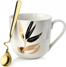 Porcelán bögre fehér Lola arany levél 450 ml