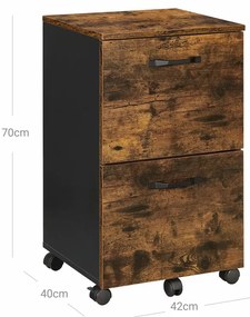 Irodai fiókos irattároló szekrény, gurulós, 2 fiókkal, rusztikus barna 42x40x70cm