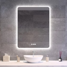 Álló fürdőszobai LED tükör 70x90cm | Páramentesítő funkció - Beépített óra - Fényerő és színhőmérséklet szabályozás | Welland Luxury-Line G1095
