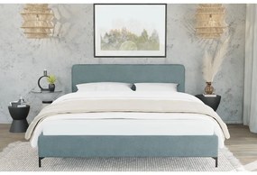 Világoskék kárpitozott franciaágy ágyráccsal 200x200 cm Barker – Ropez