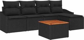 vidaXL Kerti Kanapé Szett párnával 6 pcs Fekete polirattan