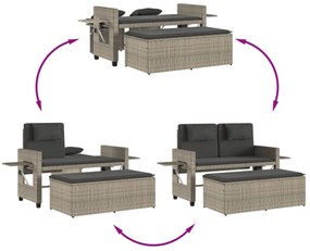 világosszürke polyrattan dönthető kerti pad párnával