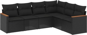 vidaXL 6 részes fekete polyrattan kerti ülőgarnitúra párnákkal