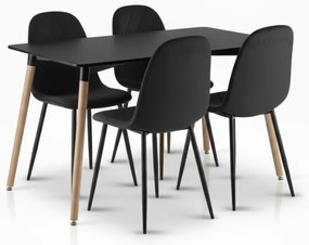 Étkező szett 1 + 4, fekete ADRIA asztal 120x80 cm + fekete ASTI bársonyszék fekete lábakkal