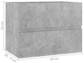 betonszürke szerelt fa mosdószekrény 60 x 38,5 x 45 cm