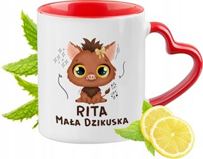 Piros bögre szív alakú füllel Ritának Ajándék